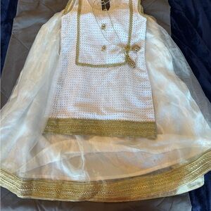 Elegant White and Gold Dress Pakistani lehnga and short shirt